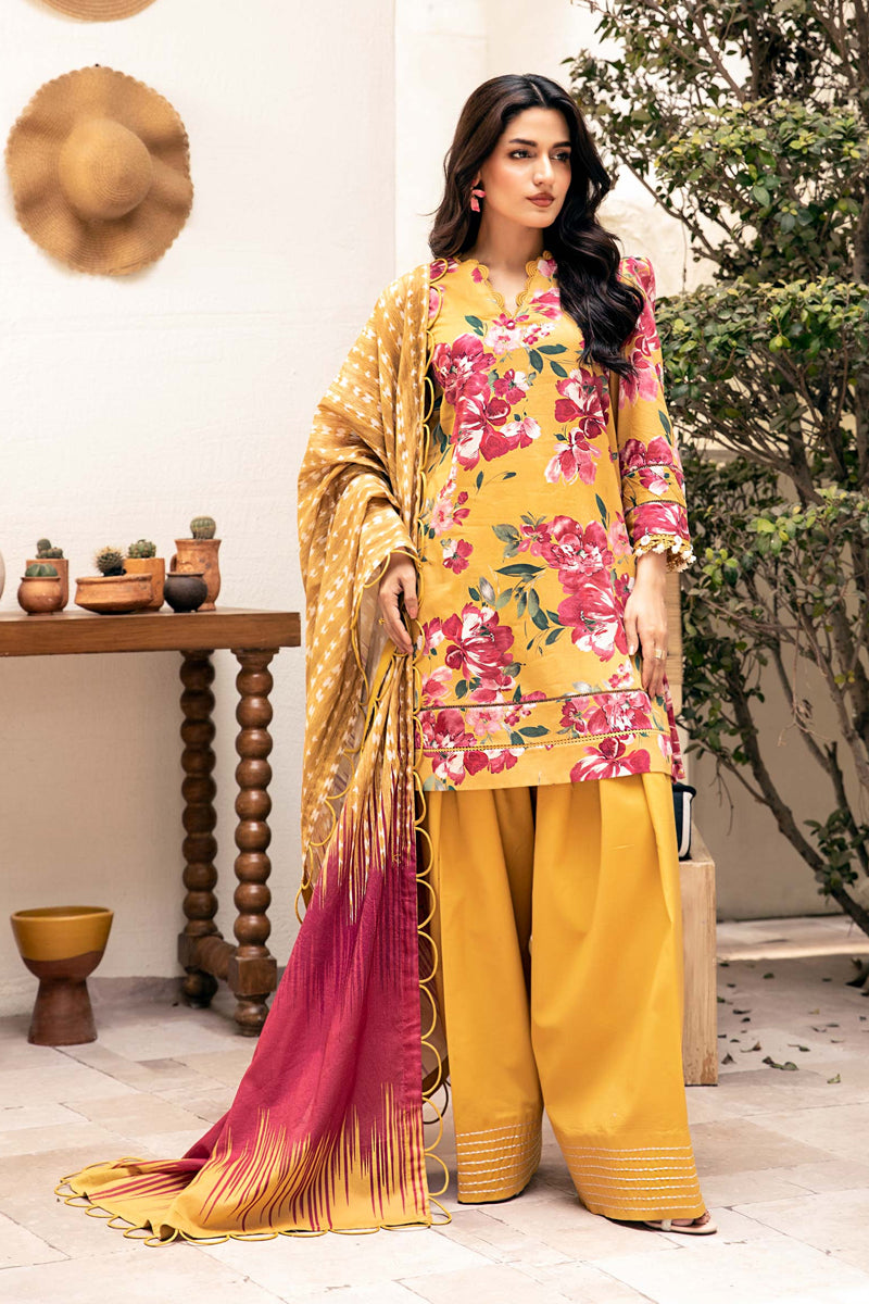 Elahéh By M.Fabrics - 3PC Unstitched Printed Lawn Suit (Yellow & Pink Violet)