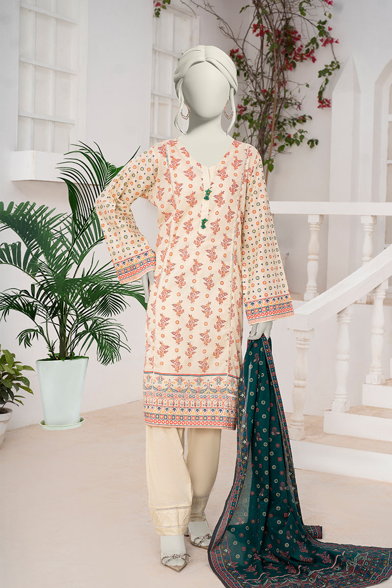 Inaya By KBC Fashion - 3PC Unstitched Printed Lawn Suit (Cream & Forest)