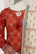 Inaya By KBC Fashion - 3PC Unstitched Printed Lawn Suit (Red & White)