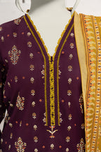 Inaya By KBC Fashion - 3PC Unstitched Printed Lawn Suit (Purple & Yellow)