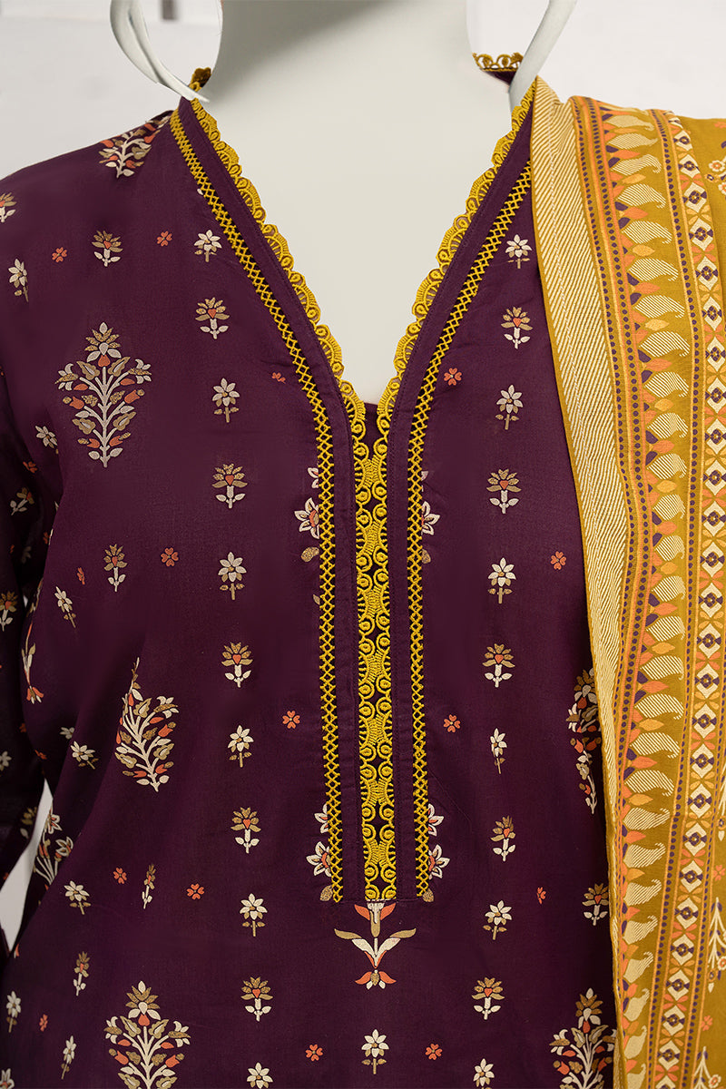 Inaya By KBC Fashion - 3PC Unstitched Printed Lawn Suit (Purple & Yellow)