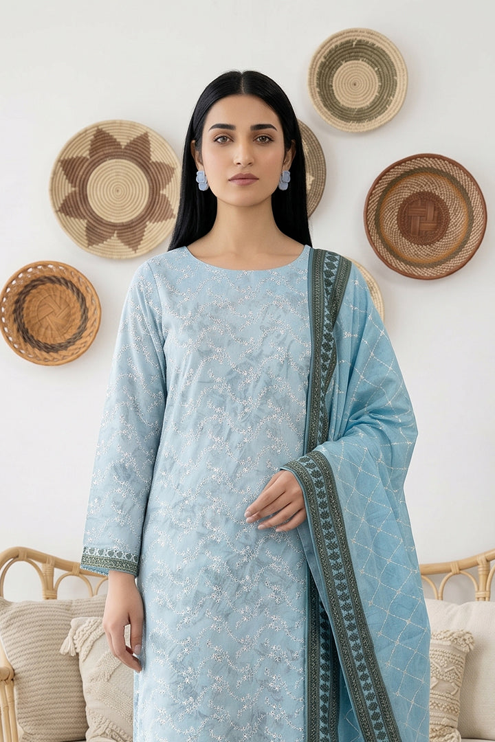 Rimal by UK Vol-61 3PC Unstitched Embroidered Lawn Suit (Light Blue)