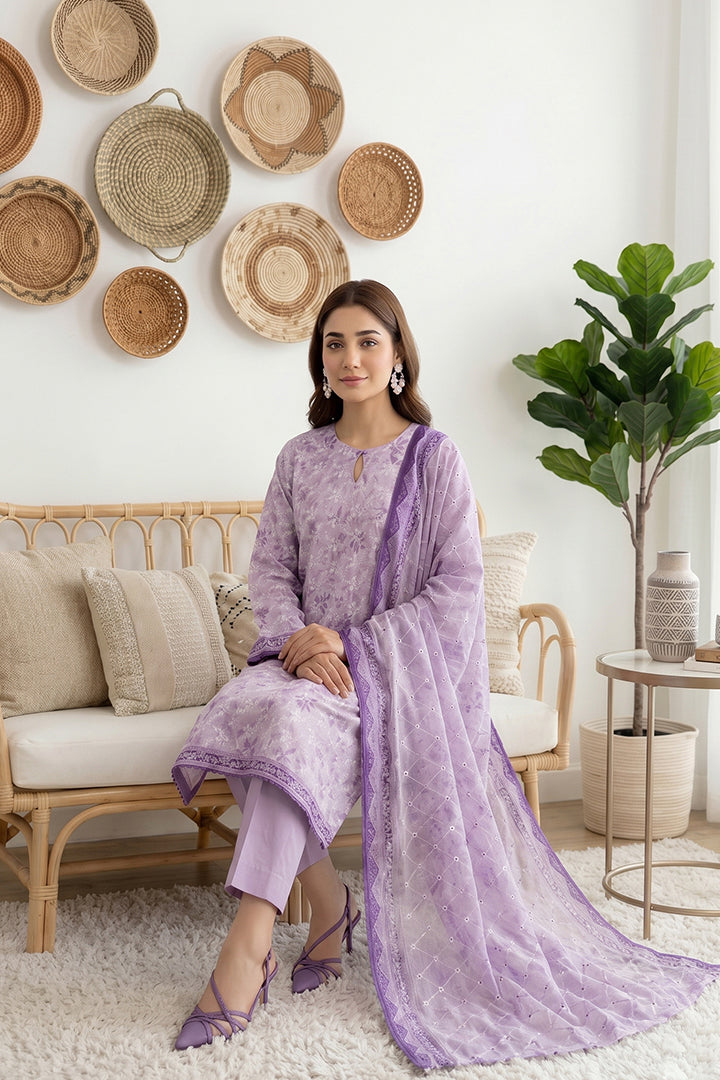 Rimal by UK Vol-61 3PC Unstitched Embroidered Lawn Suit (Light Purple)