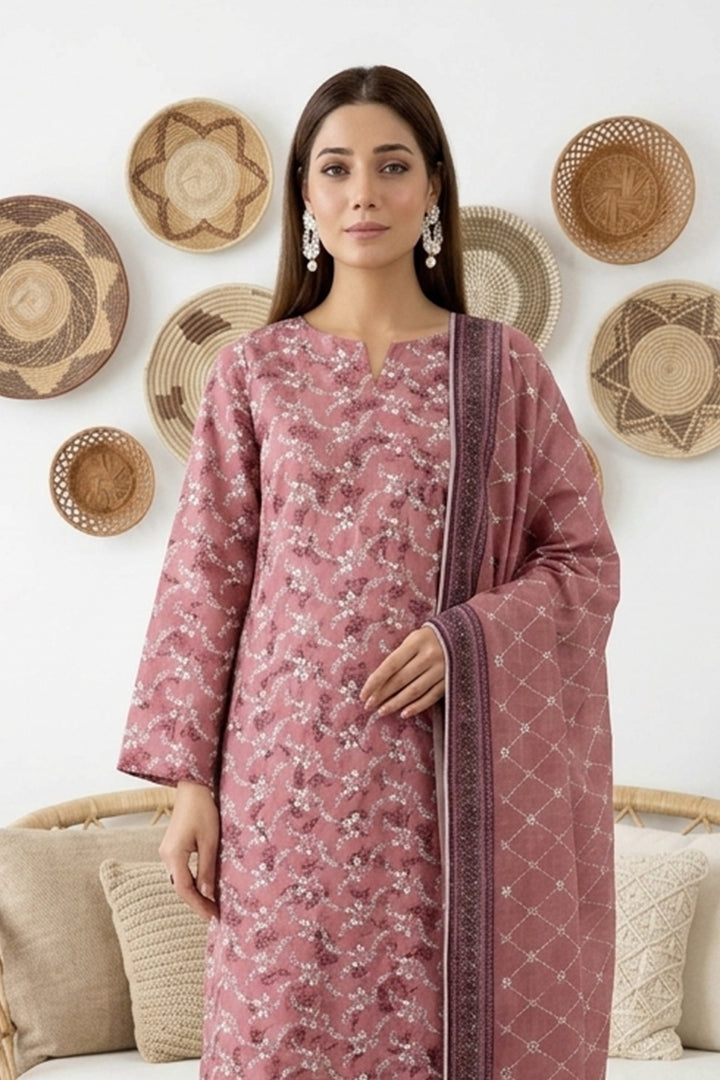 Rimal by UK Vol-61 3PC Unstitched Embroidered Lawn Suit (Light Maroon)