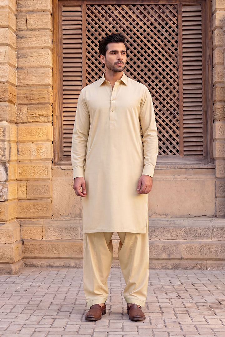 Gul Ahmed – Men’s Unstitched Wash & Wear Fabric (Baige)