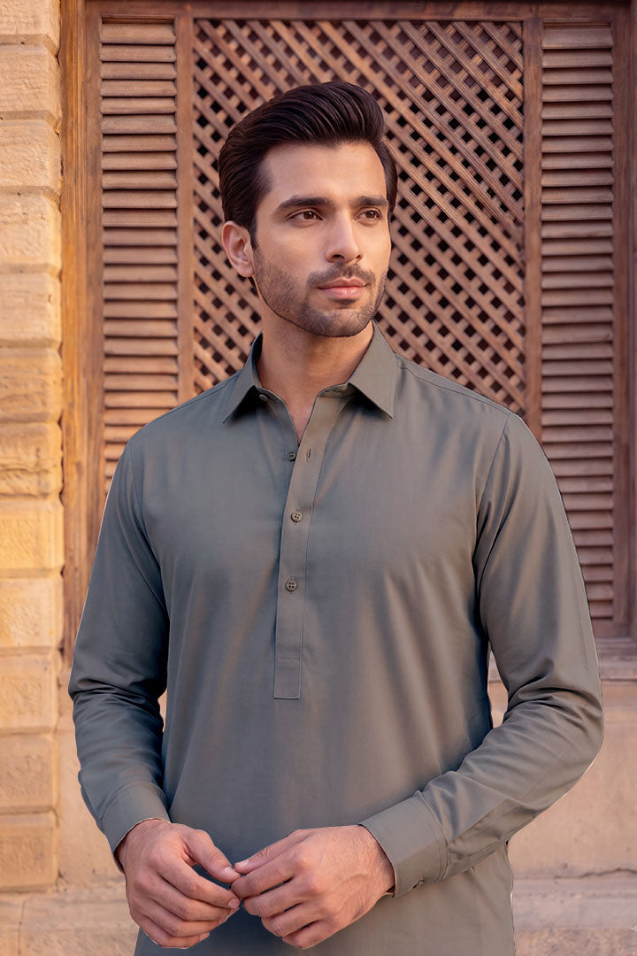 Gul Ahmed – Men’s Unstitched Wash & Wear Fabric (Gray)