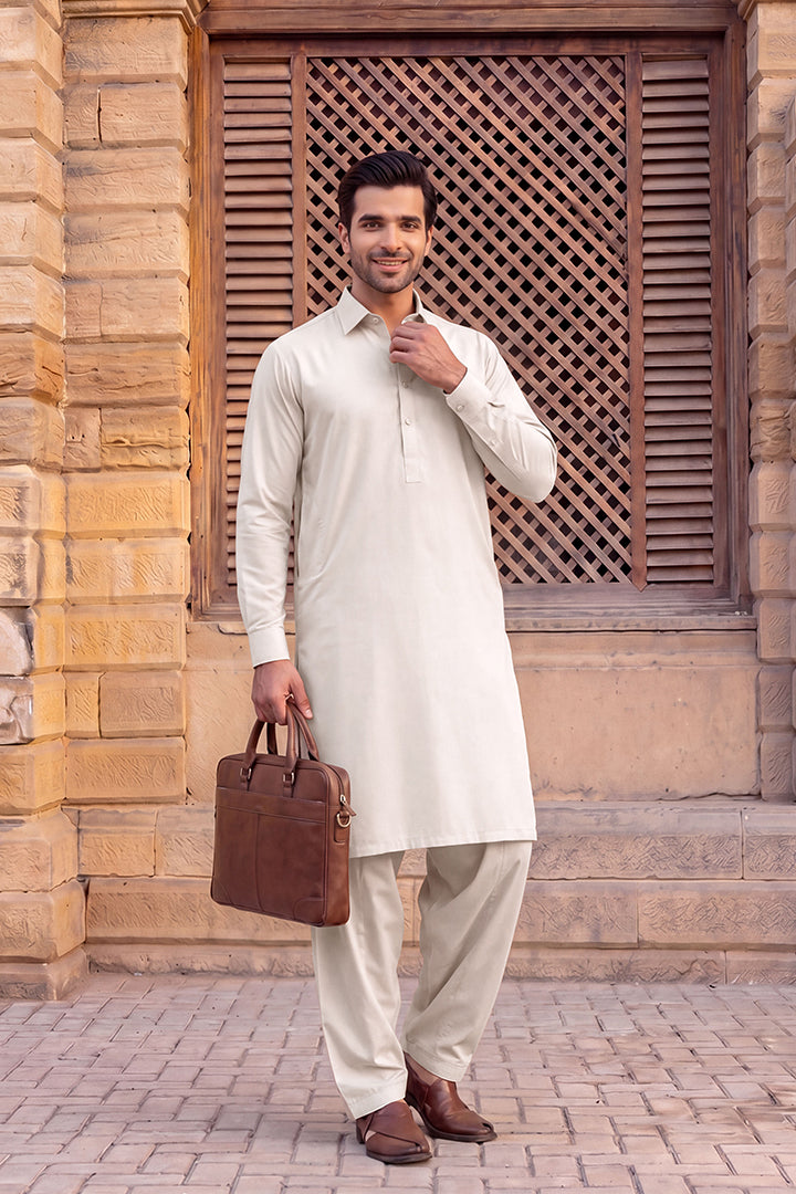 Gul Ahmed – Men’s Unstitched Wash & Wear Fabric (Off White)