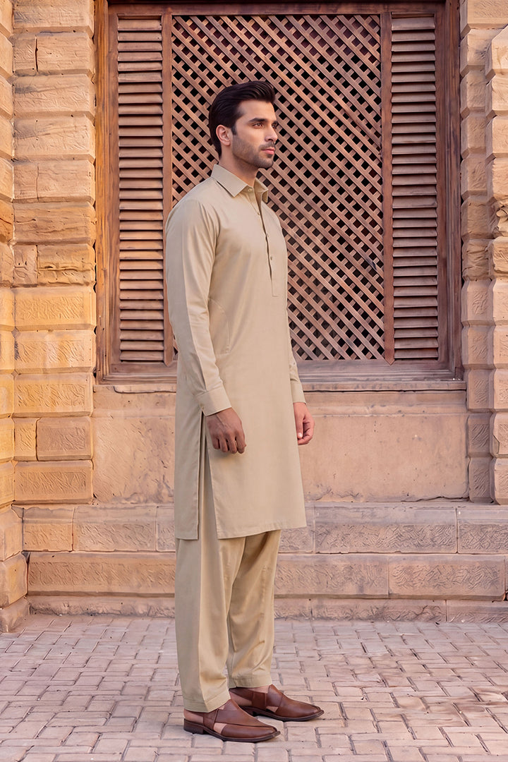 Gul Ahmed – Men’s Unstitched Wash & Wear Fabric (Light Brown)