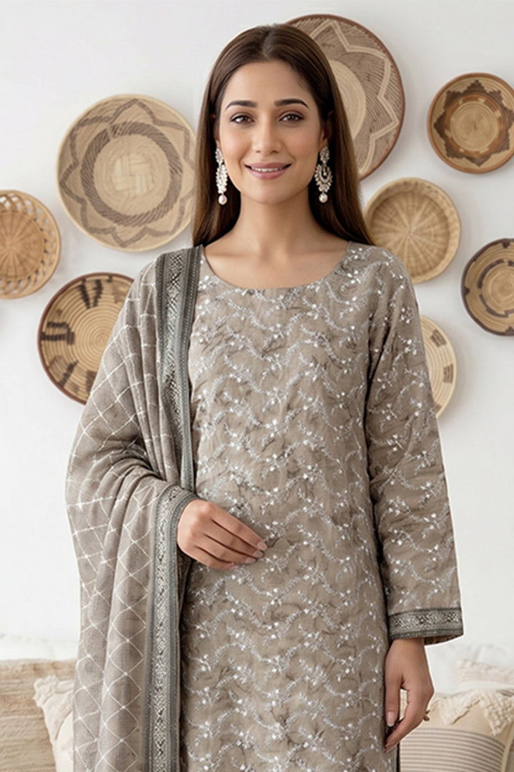 Rimal by UK Vol-61 3PC Unstitched Embroidered Lawn Suit (Rust Brown)