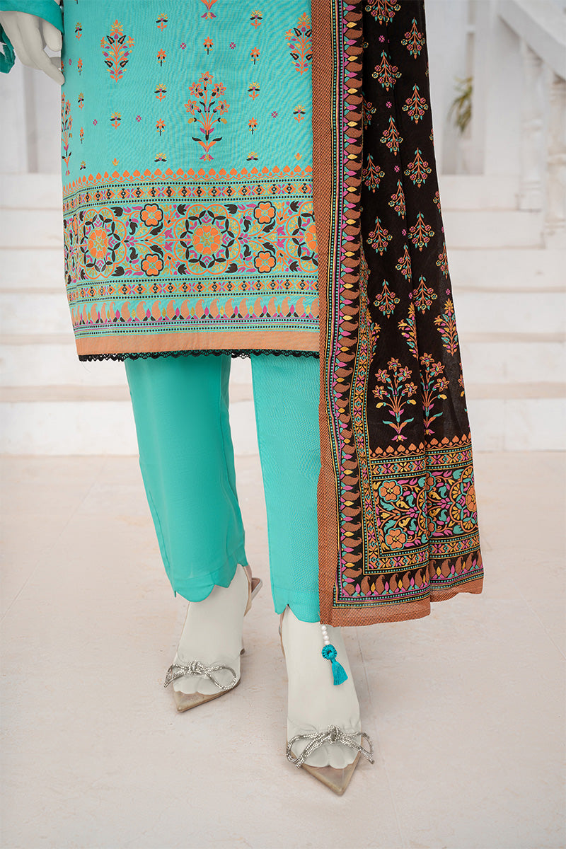 Inaya By KBC Fashion - 3PC Unstitched Printed Lawn Suit (Ice Green & Black)