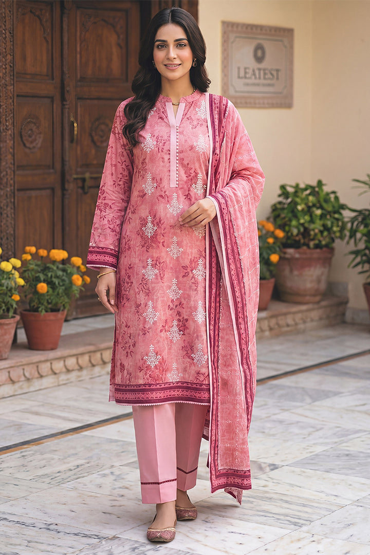 Rimal by UK Vol-54 3PC Unstitched Embroidered Lawn Suit (Pink)