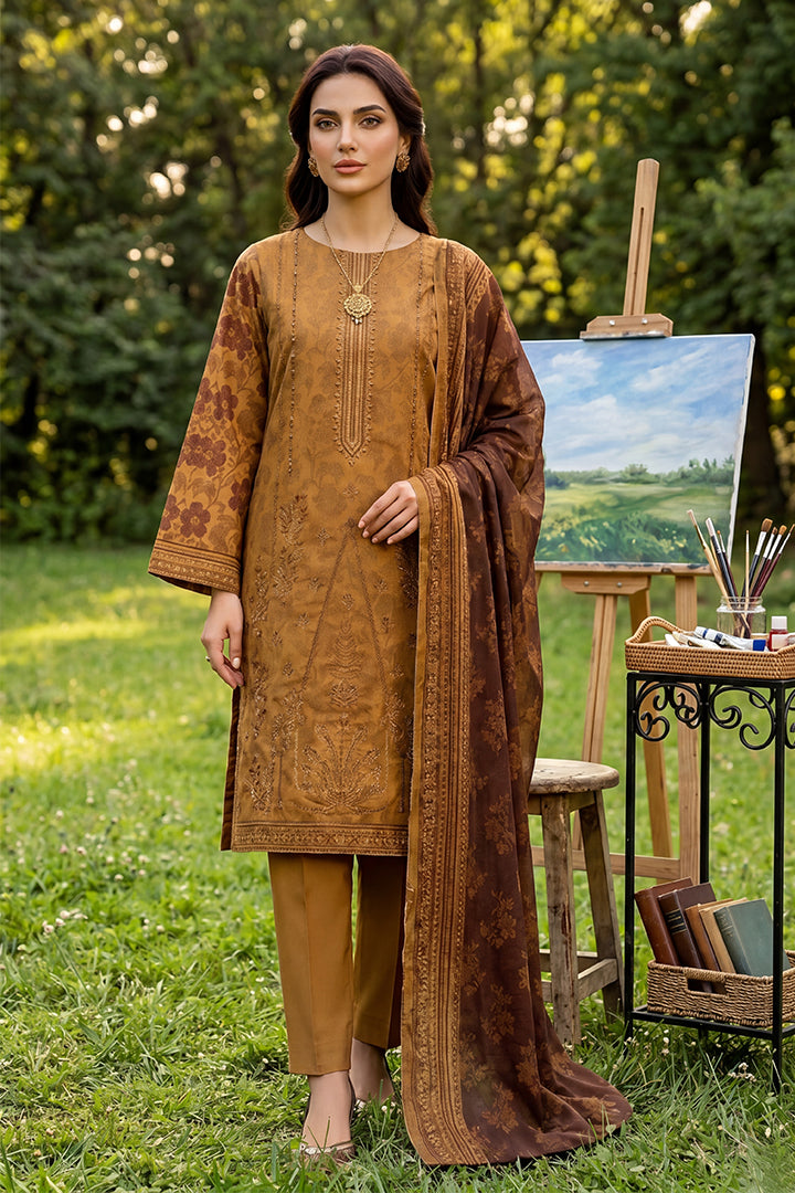 Rimal by UK Vol-41 3PC Unstitched Embroidered Lawn Suit (Brown)