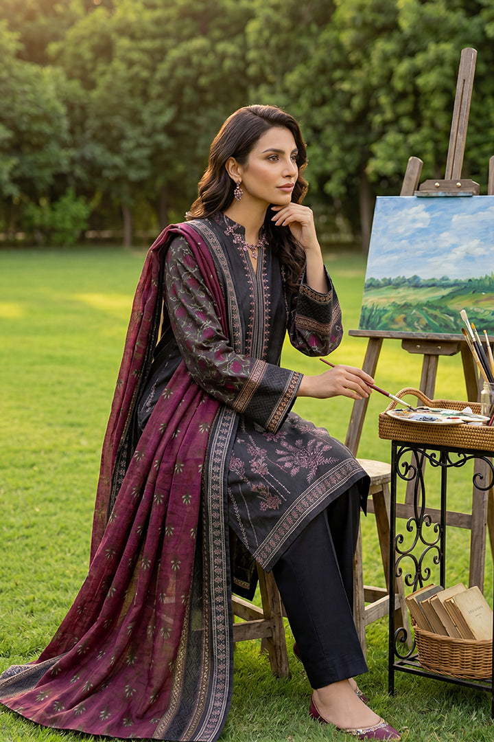 Rimal by UK Vol-41 3PC Unstitched Embroidered Lawn Suit (Navy)