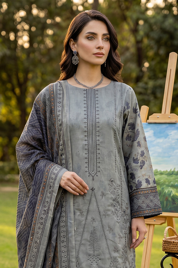 Rimal by UK Vol-41 3PC Unstitched Embroidered Lawn Suit (Grey)