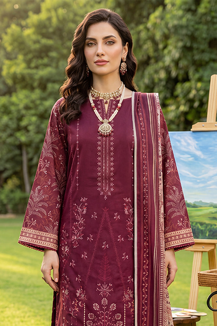 Rimal by UK Vol-41 3PC Unstitched Embroidered Lawn Suit (Red)