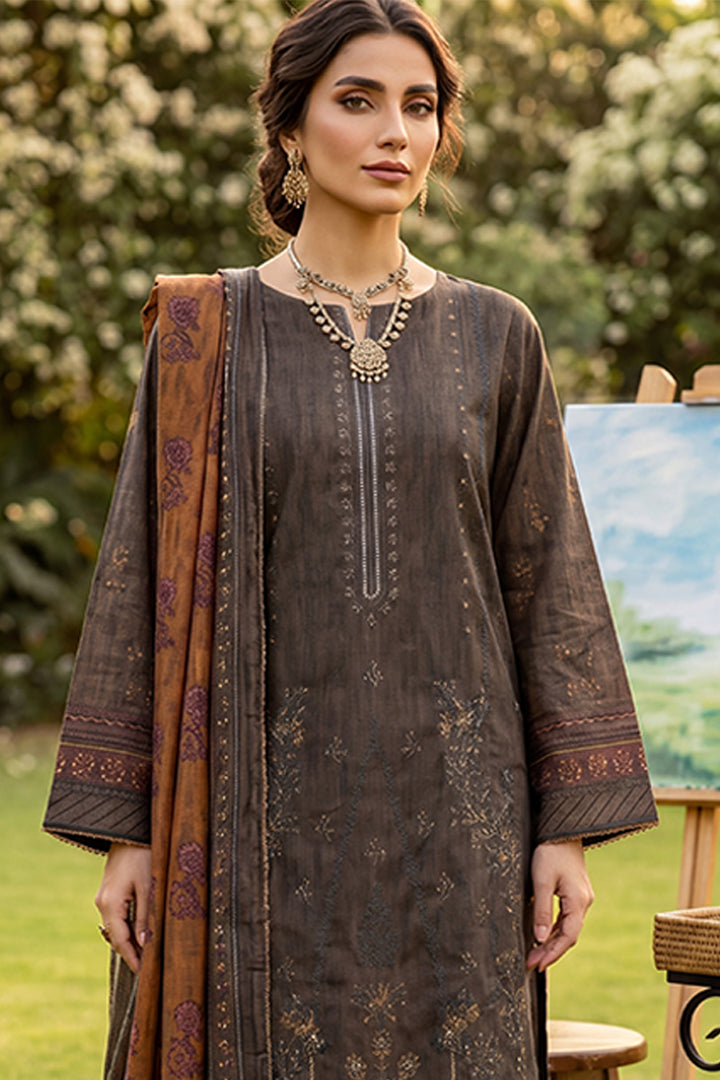 Rimal by UK Vol-41 3PC Unstitched Embroidered Lawn Suit (Brown)