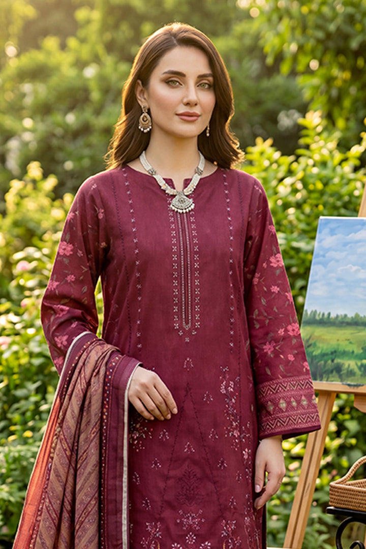 Rimal by UK Vol-41 3PC Unstitched Embroidered Lawn Suit (Maroon)