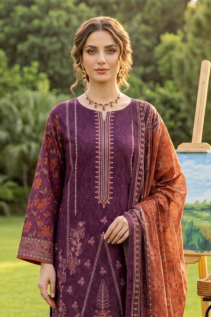Rimal by UK Vol-41 3PC Unstitched Embroidered Lawn Suit (Purple)