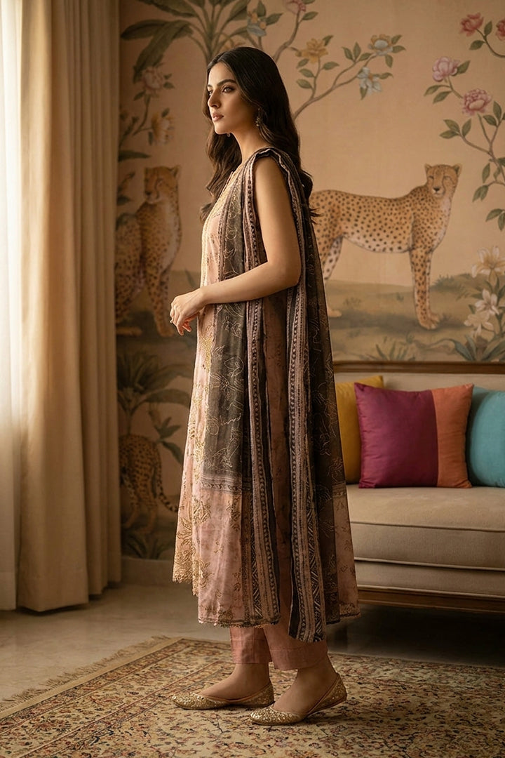 Rimal by UK Vol-22 3PC Unstitched Embroidered Lawn Suit (Gold)
