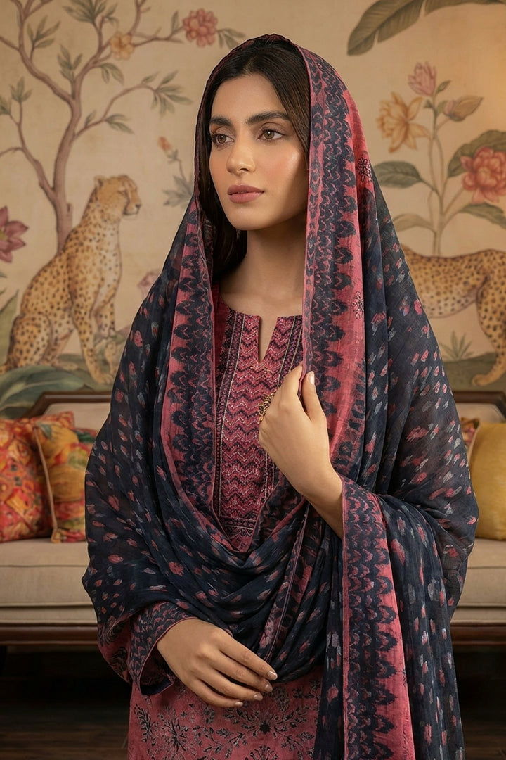 Rimal by UK Vol-22 3PC Unstitched Embroidered Lawn Suit (Pink)