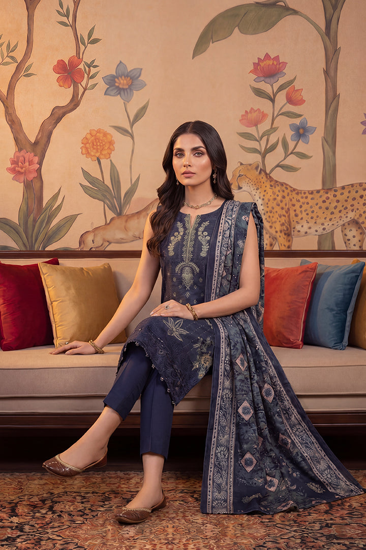 Rimal by UK Vol-22 3PC Unstitched Embroidered Lawn Suit (Blue)