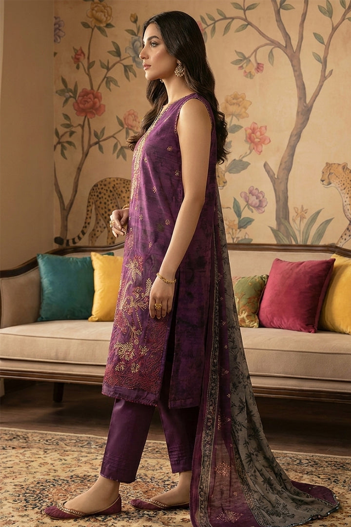 Rimal by UK Vol-22 3PC Unstitched Embroidered Lawn Suit (Purple)