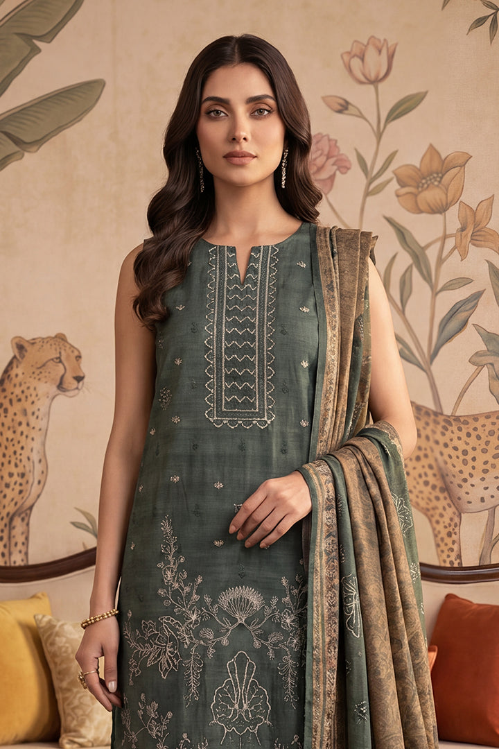 Rimal by UK Vol-22 3PC Unstitched Embroidered Lawn Suit (Emerald Green)