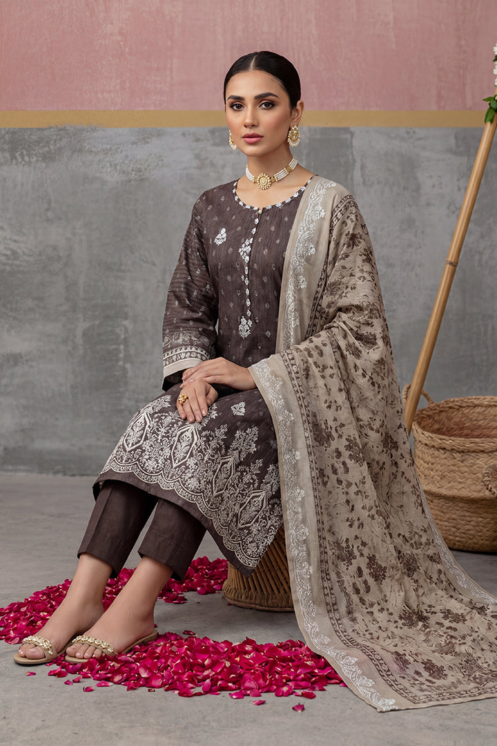 KIJI by Rimal Vol-119 3PC Unstitched Embroidered Lawn Suit (Dark Brown)