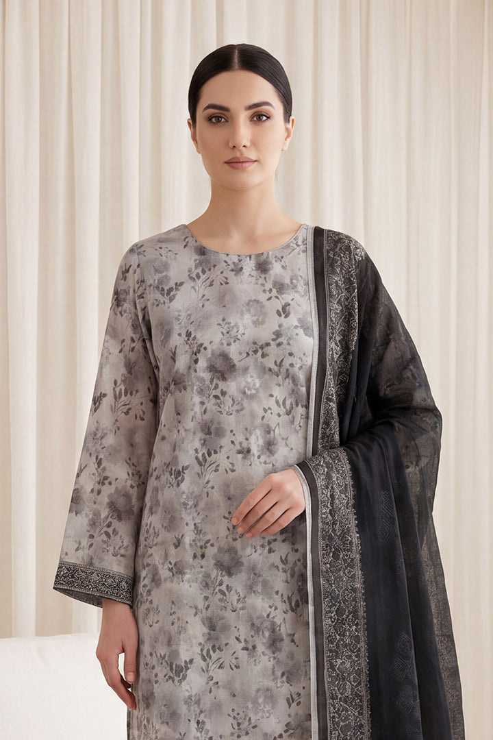 Rimal by UK Vol-65 3PC Unstitched Embroidered Lawn Suit (Grey)