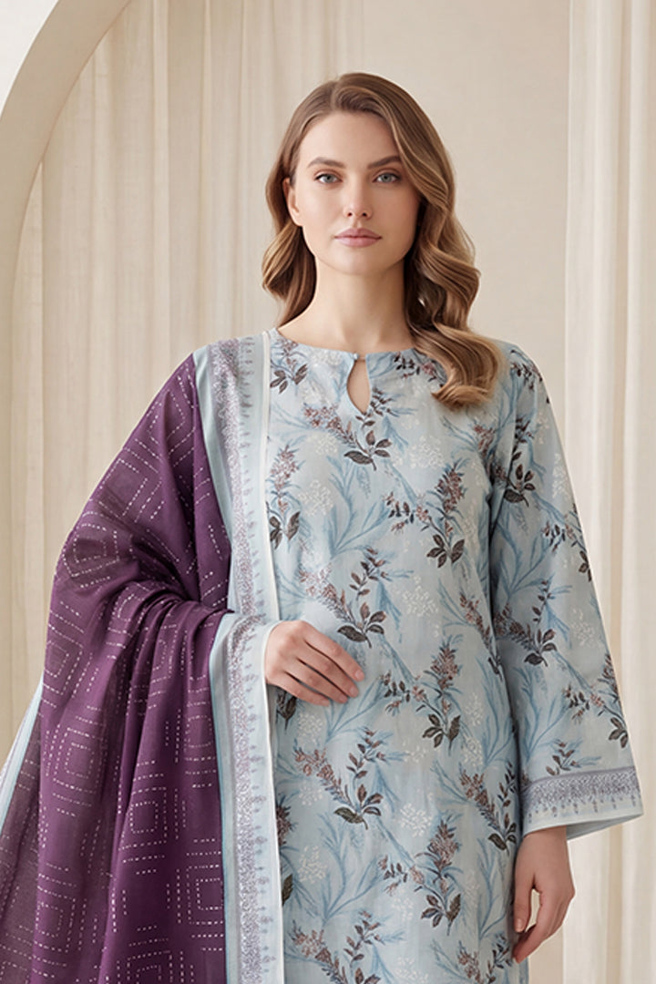 Rimal by UK Vol-65 3PC Unstitched Embroidered Lawn Suit (Light Blue)