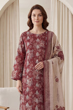 Rimal by UK Vol-65 3PC Unstitched Embroidered Lawn Suit (Light Maroon)