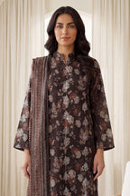 Rimal by UK Vol-65 3PC Unstitched Embroidered Lawn Suit (Dark Brown)