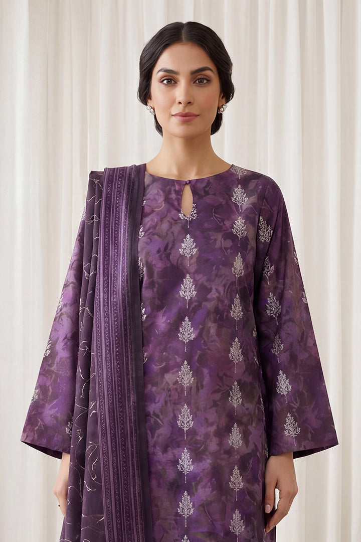 Rimal by UK Vol-65 3PC Unstitched Embroidered Lawn Suit (Dark Purple)