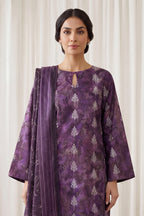 Rimal by UK Vol-65 3PC Unstitched Embroidered Lawn Suit (Dark Purple)