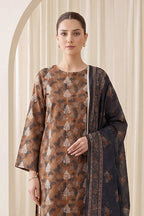 Rimal by UK Vol-65 3PC Unstitched Embroidered Lawn Suit (Brown)