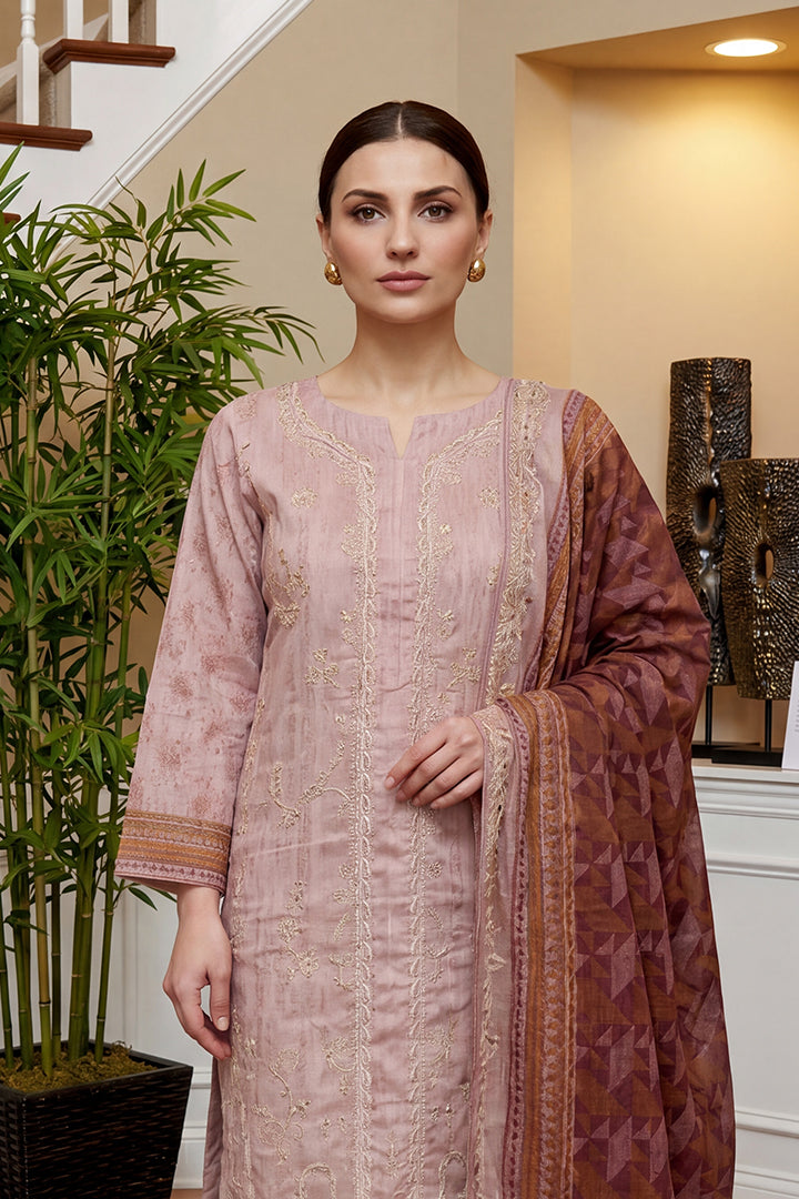 Rimal by UK Vol-46 3PC Unstitched Embroidered Lawn Suit (Pink)