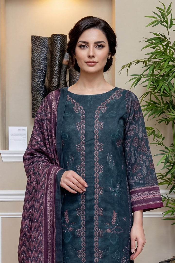 Rimal by UK Vol-46 3PC Unstitched Embroidered Lawn Suit (Navy)