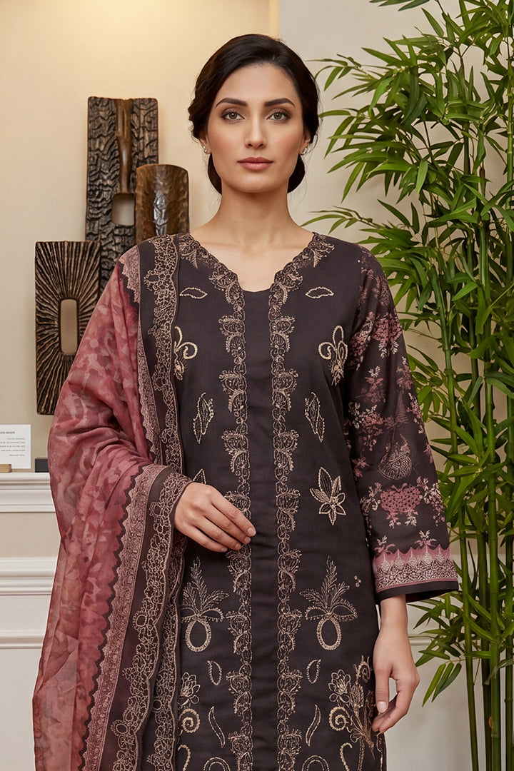 Rimal by UK Vol-46 3PC Unstitched Embroidered Lawn Suit (Maroon)