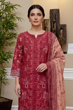 Rimal by UK Vol-46 3PC Unstitched Embroidered Lawn Suit (Red)
