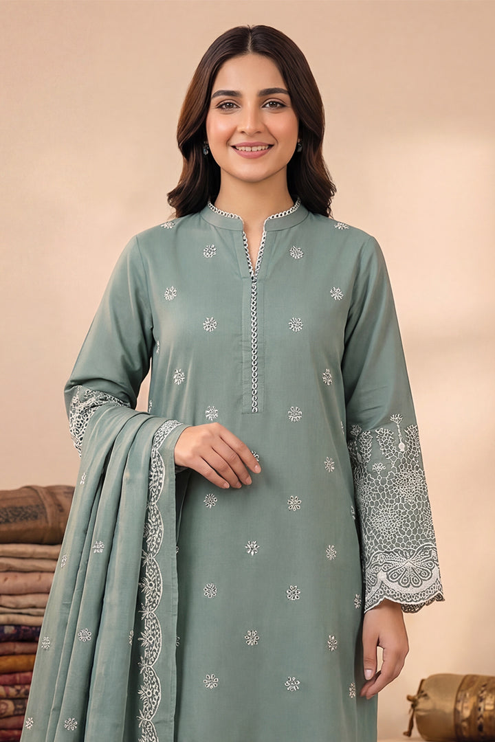Rimal by UK Vol-48 3PC Unstitched Schiffli Embroidered Lawn Suit (Green)