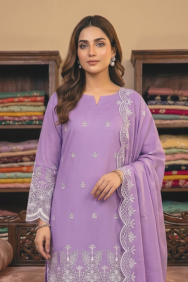 Rimal by UK Vol-48 3PC Unstitched Schiffli Embroidered Lawn Suit (Lavender)
