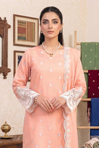 Rimal by UK Vol-48 3PC Unstitched Schiffli Embroidered Lawn Suit (Peach)