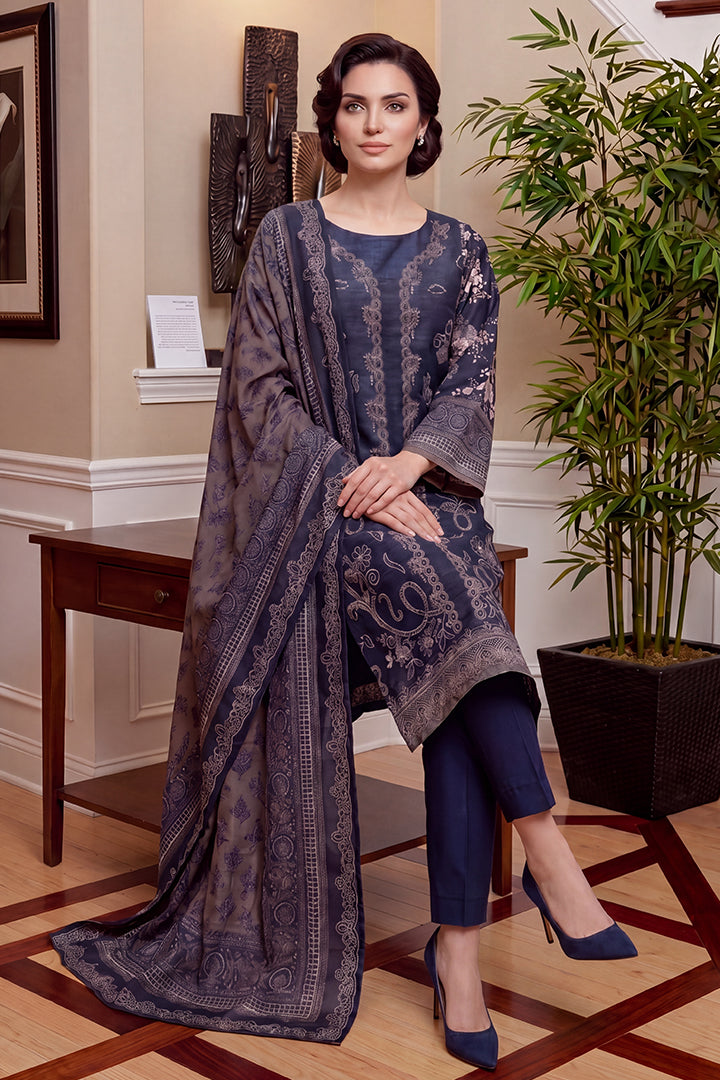 Rimal by UK Vol-46 3PC Unstitched Embroidered Lawn Suit (Blue)