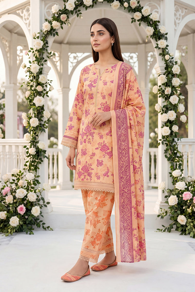 Keyseria by Jaffrani Textile Chapter-8 3PC Unstitched Printed Lawn Suit (Peach)