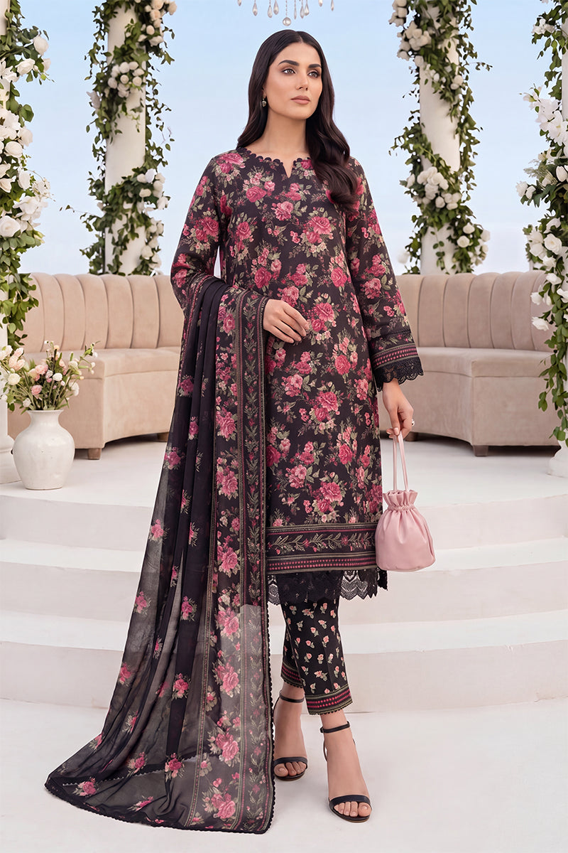 Keyseria by Jaffrani Textile Chapter-8 3PC Unstitched Printed Lawn Suit (Maroon)