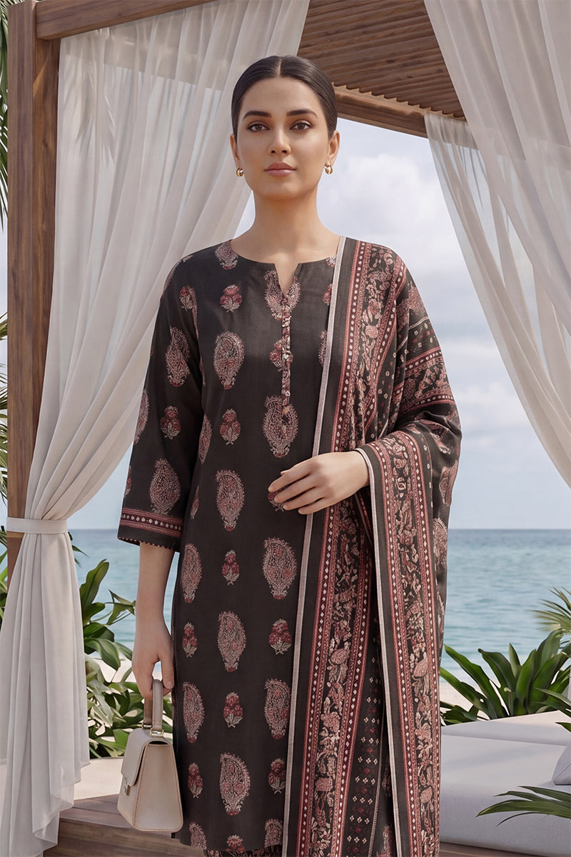 Keyseria by Jaffrani Textile Chapter-8 3PC Unstitched Printed Lawn Suit (Dark Brown)