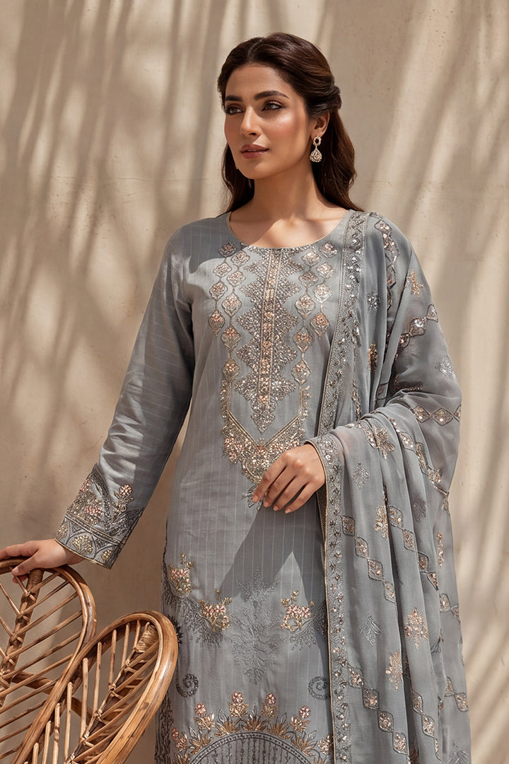Amira by Breeza Fashion - 3PC Unstitched Embroidered Lawn Suit (Gray)