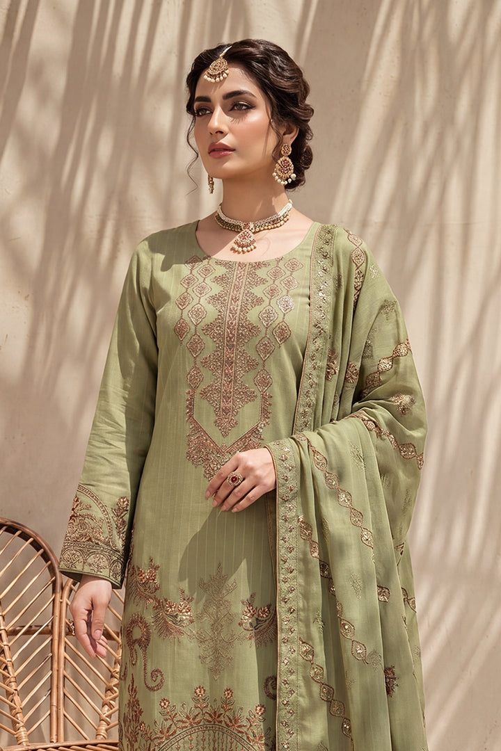 Amira by Breeza Fashion - 3PC Unstitched Embroidered Lawn Suit (Olive Green)