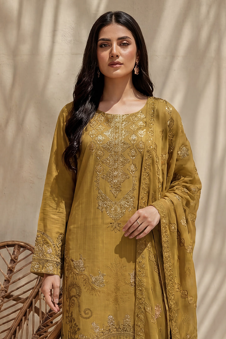 Badshah by Breeza Fashion - 3PC Unstitched Embroidered Lawn Suit (Light Brown)