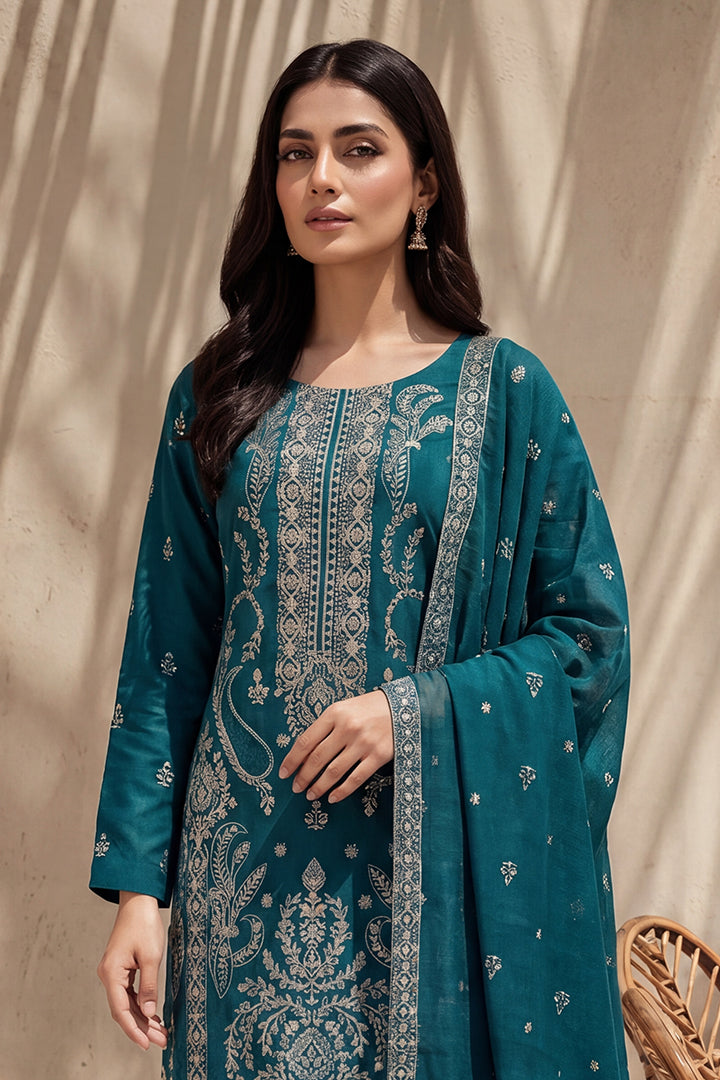 Badshah by Breeza Fashion - 3PC Unstitched Embroidered Lawn Suit (Sea Green)